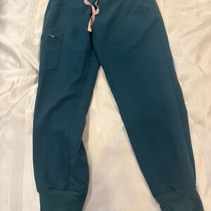 Figs Women's Joggers in Teal with Pink Drawstring